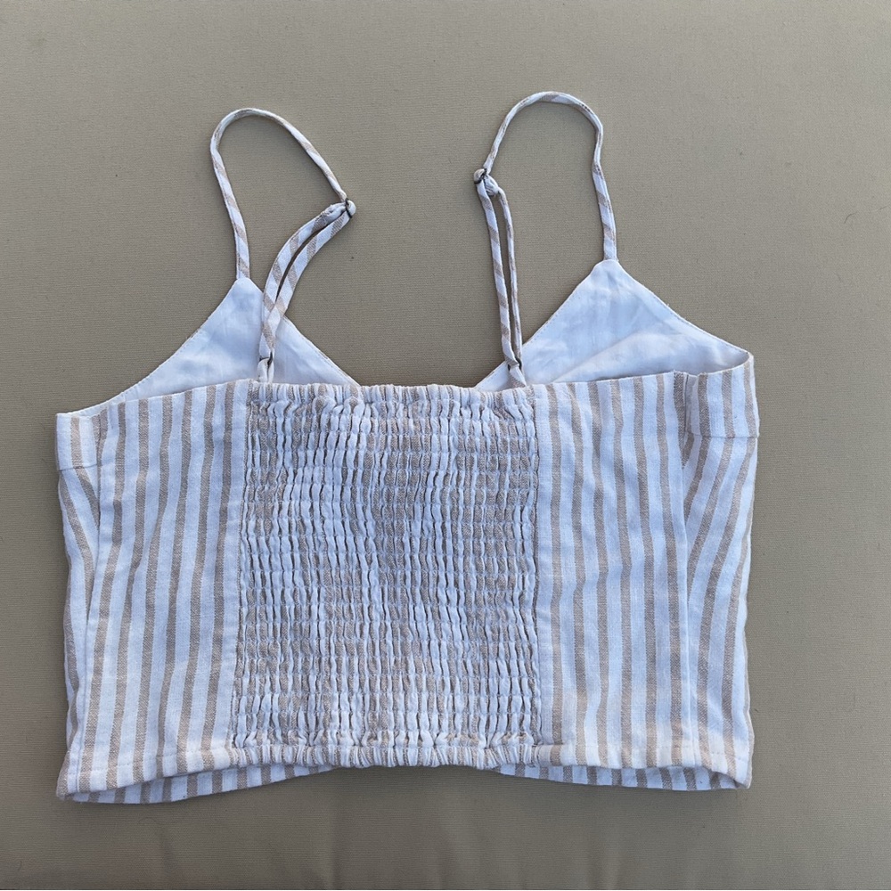 Abercrombie & Fitch, Tan/White Striped Knot-front Crop Top, Small - Picture 3 of 3